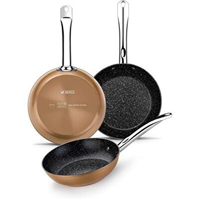 Monix Copper Set van 3 pannen 20-24-28 cm, gesmeed aluminium, Quantanium antiaanbaklaag zonder PFOA, compatibel met alle warmtebronnen, inclusief inductie Monix Copper Set van 3 pannen 20-24-28 cm, gesmeed aluminium, Quantanium antiaanbaklaag zonder PFOA, compatibel met alle warmtebronnen, inclusief inductie