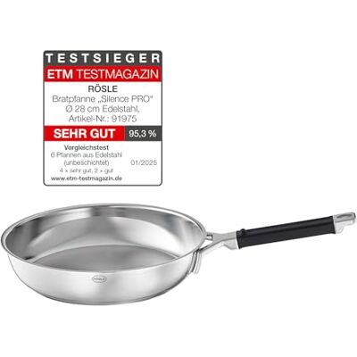 RÖSLE SILENCE PRO braadpan, hoogwaardige pan van roestvrij staal met siliconen handvat, 28 cm, roestvrij staal 18/10, geschikt voor inductie, vaatwasmachinebestendig RÖSLE SILENCE PRO braadpan, hoogwaardige pan van roestvrij staal met siliconen handvat, 28 cm, roestvrij staal 18/10, geschikt voor inductie, vaatwasmachinebestendig