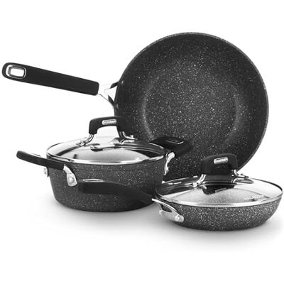 KASANOVA New Petra Dark pannenset potten en pannen voor inductie en oven tot 180°C, antiaanbaklaag met pannenlap en stalen lepel (5) KASANOVA New Petra Dark pannenset potten en pannen voor inductie en oven tot 180°C, antiaanbaklaag met pannenlap en stalen lepel (5)