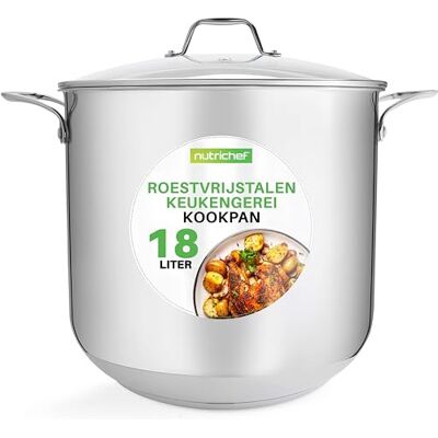 NutriChef Kookpan van roestvrij staal, 18 l, 18-8, geschikt voor levensmiddelen, bestand tegen alle branden, grote kookpan met transparant deksel, vaatwasmachinebestendig NutriChef Kookpan van roestvrij staal, 18 l, 18-8, geschikt voor levensmiddelen, bestand tegen alle branden, grote kookpan met transparant deksel, vaatwasmachinebestendig