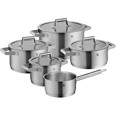 WMF Comfort Line Lot de 5 casseroles à induction avec couvercle en verre Cromargan mat en acier inoxydable Cromargan mat gradué Empilables non revêtues WMF Comfort Line Lot de 5 casseroles à induction avec couvercle en verre Cromargan mat en acier inoxydable Cromargan mat gradué Empilables non revêtues