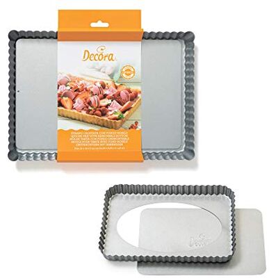 Decora 0070025 rechthoekige taartvorm met beweegbare bodem, 32 x 22 x 3,5 cm, staal, grijs, 32 x 22 x 3,5 h cm Decora 0070025 rechthoekige taartvorm met beweegbare bodem, 32 x 22 x 3,5 cm, staal, grijs, 32 x 22 x 3,5 h cm