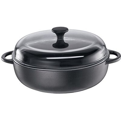 Küchenprofi Boeren Pan met hoog deksel van glas 24 cm Provence, gietijzer, zwart, 24 x 24 x 6,5 cm Küchenprofi Boeren Pan met hoog deksel van glas 24 cm Provence, gietijzer, zwart, 24 x 24 x 6,5 cm