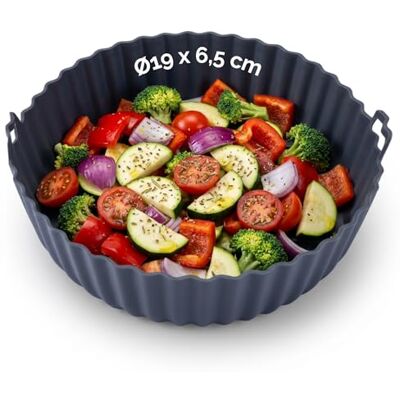 Fackelmann Ronde siliconen luchtfriteuse vorm 19 cm, herbruikbare bakplaat met antiaanbaklaag tot 230 °C, met handgrepen voor magnetron, luchtfriteuse en vaatwasser Fackelmann Ronde siliconen luchtfriteuse vorm 19 cm, herbruikbare bakplaat met antiaanbaklaag tot 230 °C, met handgrepen voor magnetron, luchtfriteuse en vaatwasser