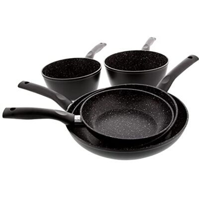 Pradel Excellence Set van 3 pannen van 20,24,28 cm + 2 potten van 18,20 cm, voor buiten, zwart Pradel Excellence Set van 3 pannen van 20,24,28 cm + 2 potten van 18,20 cm, voor buiten, zwart