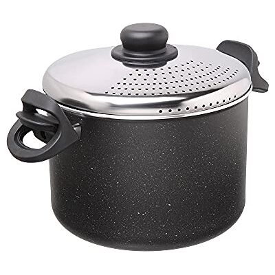 Moneta Etnea Steelpan met afdruipdeksel, 4 liter, aluminium, zwart Moneta Etnea Steelpan met afdruipdeksel, 4 liter, aluminium, zwart