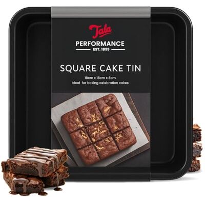 Tala Vierkante bakvorm met afneembare bodem, 19,4 x 19,4 cm, brownievorm van koolstofstaal, met antiaanbaklaag, voor brownies, cake en cheesecake Tala Vierkante bakvorm met afneembare bodem, 19,4 x 19,4 cm, brownievorm van koolstofstaal, met antiaanbaklaag, voor brownies, cake en cheesecake