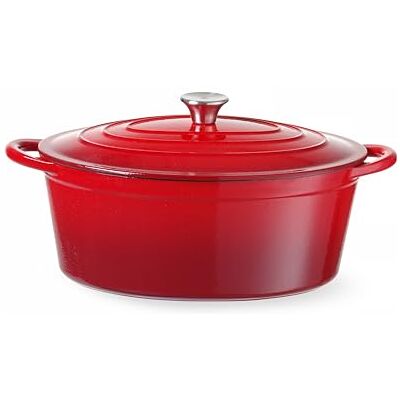 HENDI Kookpan van geëmailleerd gietijzer met deksel, voor alle warmtebronnen (inclusief inductie), ovenbestendig, 6,88 l, 405 x 255 x (H) 134 mm, geëmailleerd gietijzer, rood HENDI Kookpan van geëmailleerd gietijzer met deksel, voor alle warmtebronnen (inclusief inductie), ovenbestendig, 6,88 l, 405 x 255 x (H) 134 mm, geëmailleerd gietijzer, rood