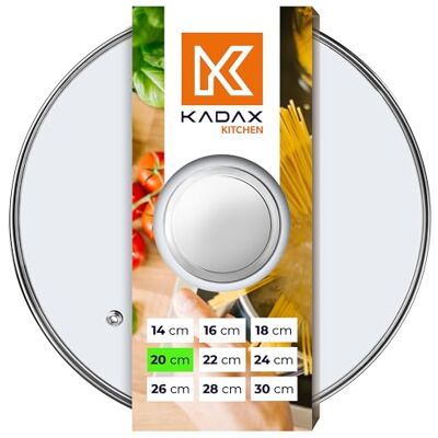 KADAX Glazen deksel, diameter 20 cm, met zilveren handgreep, hittebestendig, met stoomgat, universeel deksel voor potten en pannen, helder zicht, luchtdichte sluiting KADAX Glazen deksel, diameter 20 cm, met zilveren handgreep, hittebestendig, met stoomgat, universeel deksel voor potten en pannen, helder zicht, luchtdichte sluiting