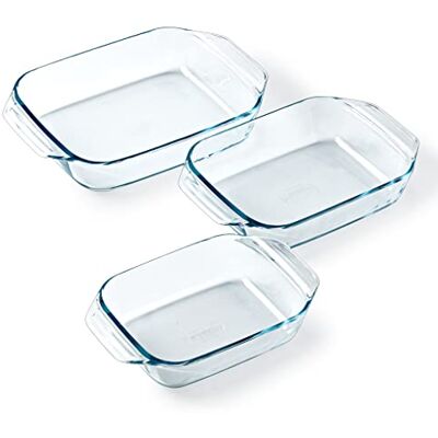 Pyrex Set van 3 rechthoekige ovenschalen Ideaal voor 2 tot 6 personen 3 maten Borosilicaatglas Grote handgrepen Extreem sterk Vaatwasmachinebestendig Made in France Pyrex Set van 3 rechthoekige ovenschalen Ideaal voor 2 tot 6 personen 3 maten Borosilicaatglas Grote handgrepen Extreem sterk Vaatwasmachinebestendig Made in France