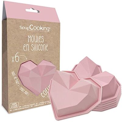 ScrapCooking Set van 6 siliconen vormen harten diamant Bakset 3D-vormen voor hart-taarten Individuele zachte vormen Oven & Vaatwasserbestendig Keukencadeau Roze 2912 ScrapCooking Set van 6 siliconen vormen harten diamant Bakset 3D-vormen voor hart-taarten Individuele zachte vormen Oven & Vaatwasserbestendig Keukencadeau Roze 2912