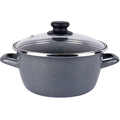 Magefesa K2 Gransasso steelpan 24 cm + glazen deksel. Buitenkant grijs gespikkeld. Dubbellaagse steenversterkte antiaanbaklaag, geschikt voor alle warmtebronnen, speciaal voor inductie. 50% besparing Magefesa K2 Gransasso steelpan 24 cm + glazen deksel. Buitenkant grijs gespikkeld. Dubbellaagse steenversterkte antiaanbaklaag, geschikt voor alle warmtebronnen, speciaal voor inductie. 50% besparing