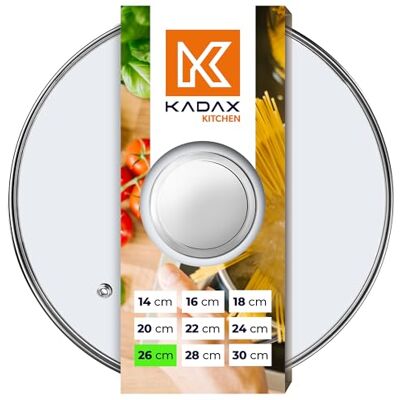 KADAX Pandeksel, universeel glazen deksel met zilveren handgreep, hittebestendig deksel in verschillende maten, pannendeksel, glazen deksel voor pan, pan (26 cm) KADAX Pandeksel, universeel glazen deksel met zilveren handgreep, hittebestendig deksel in verschillende maten, pannendeksel, glazen deksel voor pan, pan (26 cm)