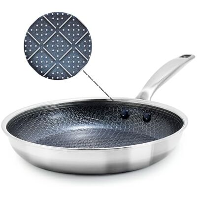 Blue Diamond Hybride pan van roestvrij staal met antiaanbaklaag, 28 cm, PFAS-vrije keramische pan, Diamond Bond voor krachtig koken, eierpan en omelet, vaatwasmachinebestendig Blue Diamond Hybride pan van roestvrij staal met antiaanbaklaag, 28 cm, PFAS-vrije keramische pan, Diamond Bond voor krachtig koken, eierpan en omelet, vaatwasmachinebestendig
