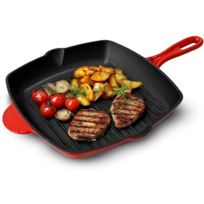 Nutrichef Steakpan van geëmailleerd gietijzer, 28 cm, grillpan van gietijzer, vierkante stoofpan met afvoer, compatibel met alle soorten fornuizen, perfecte grillmerken Nutrichef Steakpan van geëmailleerd gietijzer, 28 cm, grillpan van gietijzer, vierkante stoofpan met afvoer, compatibel met alle soorten fornuizen, perfecte grillmerken
