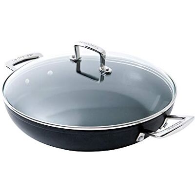 Le Creuset Provençaalse stoofpan met antiaanbaklaag, van gesmeed aluminium met deksel, 26 cm, antraciet/zilver, 51107260010502 Le Creuset Provençaalse stoofpan met antiaanbaklaag, van gesmeed aluminium met deksel, 26 cm, antraciet/zilver, 51107260010502