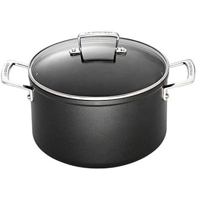 Le Creuset Kookpan van gesmeed aluminium met glazen deksel, 24 cm, antraciet/zilver, 51111240010502 Le Creuset Kookpan van gesmeed aluminium met glazen deksel, 24 cm, antraciet/zilver, 51111240010502