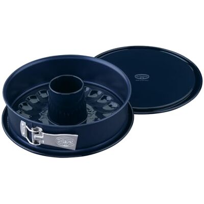 Dr. Oetker Back-Liebe springvorm van email, Ø 26 cm, met platte bodem en buis, snij- en krasbestendige geëmailleerde bodem, taartvorm met extra hoge rand in donkerblauw Dr. Oetker Back-Liebe springvorm van email, Ø 26 cm, met platte bodem en buis, snij- en krasbestendige geëmailleerde bodem, taartvorm met extra hoge rand in donkerblauw