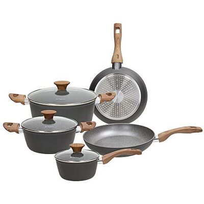 Tognana Great Stone, pannenset met 2 pannen, 3 potten, 3 transparante deksels, 8 stuks, aluminium, grijs Tognana Great Stone, pannenset met 2 pannen, 3 potten, 3 transparante deksels, 8 stuks, aluminium, grijs