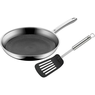 WMF Profi Resist Koekenpan 28 cm met spatel, RVS Honingraat structuur die de Anti-Aanbaklaag beschermt, Gelijkmatige verspreiding van de warmte, Geschikt voor alle Warmtebronnen incl. Inductie WMF Profi Resist Koekenpan 28 cm met spatel, RVS Honingraat structuur die de Anti-Aanbaklaag beschermt, Gelijkmatige verspreiding van de warmte, Geschikt voor alle Warmtebronnen incl. Inductie