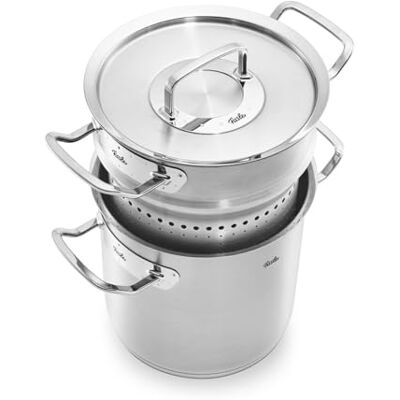 Fissler OriginalProfi Collection Multistar steelpan van roestvrij staal (Ø 20 cm, 6 l) met deksel, stoomzeef, inductie, zilverkleurig Fissler OriginalProfi Collection Multistar steelpan van roestvrij staal (Ø 20 cm, 6 l) met deksel, stoomzeef, inductie, zilverkleurig