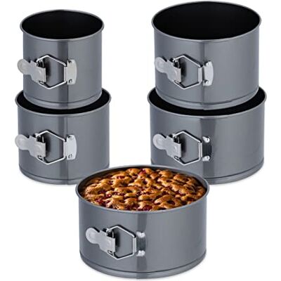 Relaxdays 5 stuks springvormen rond staal met antiaanbaklaag antraciet Ø 12, 14, 16, 18, 20 cm Relaxdays 5 stuks springvormen rond staal met antiaanbaklaag antraciet Ø 12, 14, 16, 18, 20 cm