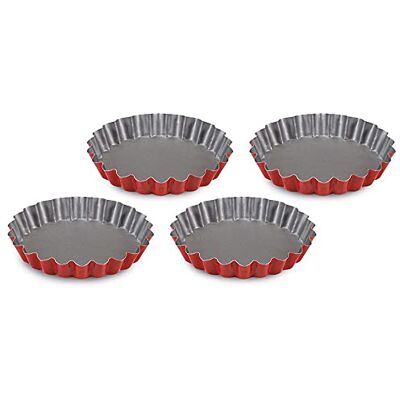 Guardini , 4 stuks taartvormen Ø 12 cm, staal met antiaanbaklaag, rood en grijs, gemaakt in Italië, Rossana-lijn Guardini , 4 stuks taartvormen Ø 12 cm, staal met antiaanbaklaag, rood en grijs, gemaakt in Italië, Rossana-lijn