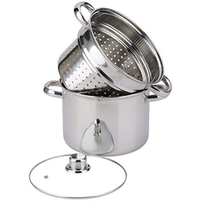 Baumalu , Pastakoker van roestvrij staal, 29,5 x 21,5 x 24,5 cm, van roestvrij staal, deksel van glas, drievoudige bodemdiffuser, compatibel met alle warmtebronnen en inductie, hoogwaardig keukengerei Baumalu , Pastakoker van roestvrij staal, 29,5 x 21,5 x 24,5 cm, van roestvrij staal, deksel van glas, drievoudige bodemdiffuser, compatibel met alle warmtebronnen en inductie, hoogwaardig keukengerei