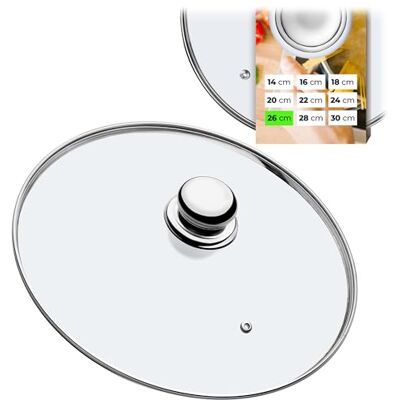 KADAX glazen deksel met stalen handgreep, hittebestendig deksel voor pannen ø14-30 cm, deksel met stoomgat, universeel deksel in verschillende maten (26 cm) KADAX glazen deksel met stalen handgreep, hittebestendig deksel voor pannen ø14-30 cm, deksel met stoomgat, universeel deksel in verschillende maten (26 cm)