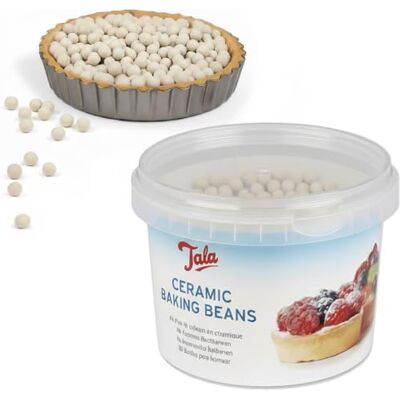 Tala Bakballen van keramiek, herbruikbaar, hittebestendig, witte bakkralen voor taarten en quiches, bakaccessoires, ca. 700 g, deksel Ø 32 cm Tala Bakballen van keramiek, herbruikbaar, hittebestendig, witte bakkralen voor taarten en quiches, bakaccessoires, ca. 700 g, deksel Ø 32 cm