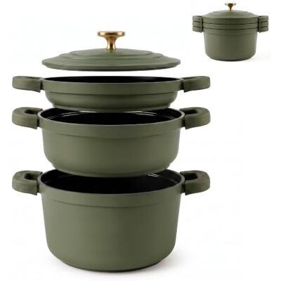 briebe Totem kookgerei, stapelbaar, 4-delig, anti-aanbaklaag, keramiek Inductiekookpan, 2 pannen Ø 22 cm, gegoten aluminium, zonder PFOA, voor alle warmtebronnen, groen briebe Totem kookgerei, stapelbaar, 4-delig, anti-aanbaklaag, keramiek Inductiekookpan, 2 pannen Ø 22 cm, gegoten aluminium, zonder PFOA, voor alle warmtebronnen, groen