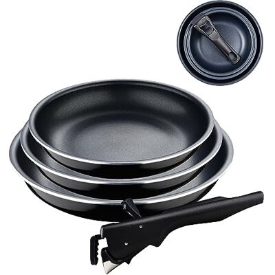 Bergner Click&Cook Black Edition Set van 4 pannen van 18, 20 en 24 cm + afneembare ergonomische handgreep, geperst aluminium en anti-aanbaklaag, voor alle soorten keukens en ovens Bergner Click&Cook Black Edition Set van 4 pannen van 18, 20 en 24 cm + afneembare ergonomische handgreep, geperst aluminium en anti-aanbaklaag, voor alle soorten keukens en ovens