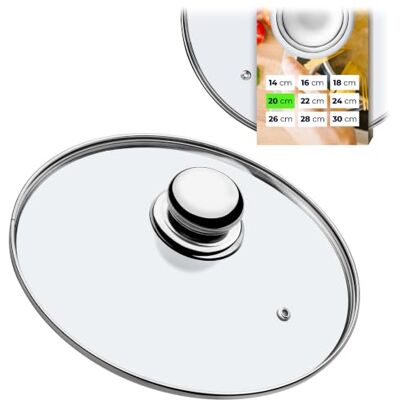 KADAX glazen deksel met stalen handgreep, hittebestendig deksel voor potten, universeel deksel in verschillende maten, vaatwasmachinebestendig (20 cm) KADAX glazen deksel met stalen handgreep, hittebestendig deksel voor potten, universeel deksel in verschillende maten, vaatwasmachinebestendig (20 cm)