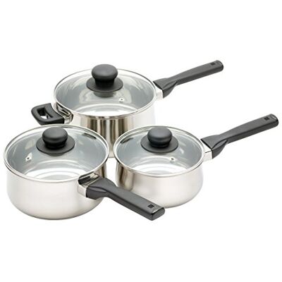 KitchenCraft Jury Silver Kookpannenset, 3-delig, roestvrij staal, 16 cm, 18 cm en 20 cm (8 inch) KitchenCraft Jury Silver Kookpannenset, 3-delig, roestvrij staal, 16 cm, 18 cm en 20 cm (8 inch)