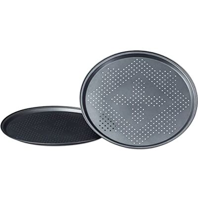 Relaxdays Bakplaat, rond, in set 2, grote diameter 29 cm, voor pizza en flambée, antraciet Relaxdays Bakplaat, rond, in set 2, grote diameter 29 cm, voor pizza en flambée, antraciet