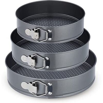 Relaxdays Set springvormen, 3 ronde platte vormen, diameter 24, 26, 28 cm, roestvrij staal, anti-aanbaklaag, antraciet Relaxdays Set springvormen, 3 ronde platte vormen, diameter 24, 26, 28 cm, roestvrij staal, anti-aanbaklaag, antraciet