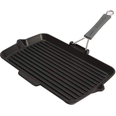 STAUB Gietijzeren Grillpan, Rechthoekig, Met Siliconen Handvat, 34 X 21 cm, Zwart STAUB Gietijzeren Grillpan, Rechthoekig, Met Siliconen Handvat, 34 X 21 cm, Zwart