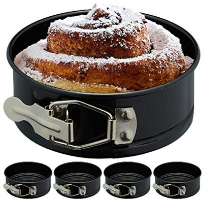 Relaxdays Set van 5 ronde springvormen met antiaanbaklaag, hittebestendig tot 250 °C, diameter 12 cm, zwart Relaxdays Set van 5 ronde springvormen met antiaanbaklaag, hittebestendig tot 250 °C, diameter 12 cm, zwart
