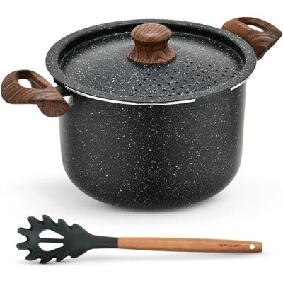 Nutrichef Pastakoker, 4,7 l, pastapan, antiaanbaklaag, met geïntegreerd afdruiprek en zeef, koude handgrepen, keukengerei voor alle warmtebronnen, inductie, zwart gemarmerd Nutrichef Pastakoker, 4,7 l, pastapan, antiaanbaklaag, met geïntegreerd afdruiprek en zeef, koude handgrepen, keukengerei voor alle warmtebronnen, inductie, zwart gemarmerd