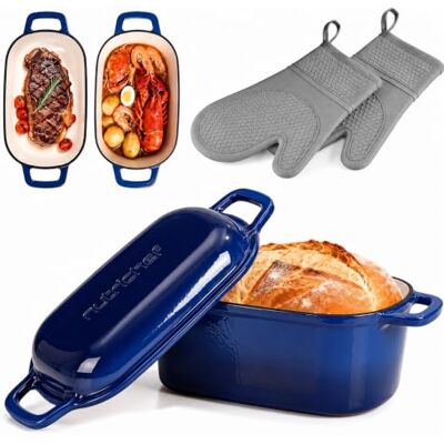 Nutrichef Broodvorm van geëmailleerd gietijzer met deksel – ovale Dutch Oven braadpan 2,7 l voor bakbrood, ambachtelijk brood, stomen, braden, stoofpan, oven 260 °C, siliconen handschoenen Nutrichef Broodvorm van geëmailleerd gietijzer met deksel – ovale Dutch Oven braadpan 2,7 l voor bakbrood, ambachtelijk brood, stomen, braden, stoofpan, oven 260 °C, siliconen handschoenen