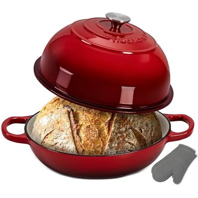 NutriChef Broodoven van geëmailleerd gietijzer met koepeldeksel – Dutch Oven braadpan 26 cm voor bakbrood, ambachtelijk brood, stoomkoken, oven 260 °C, inductie, vaatwasser, siliconen handschoenen NutriChef Broodoven van geëmailleerd gietijzer met koepeldeksel – Dutch Oven braadpan 26 cm voor bakbrood, ambachtelijk brood, stoomkoken, oven 260 °C, inductie, vaatwasser, siliconen handschoenen