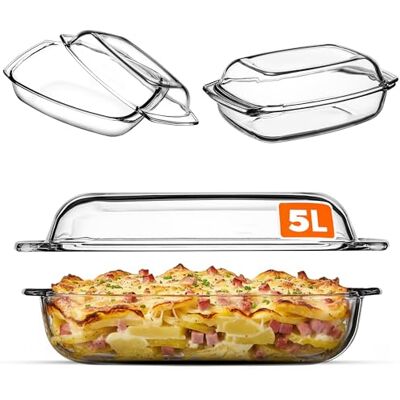 KADAX Hittebestendige glazen braadpan met deksel en handgrepen voor lasagne, hittebestendige schaal voor koken, bakken, braden (rechthoekig, 5 l) KADAX Hittebestendige glazen braadpan met deksel en handgrepen voor lasagne, hittebestendige schaal voor koken, bakken, braden (rechthoekig, 5 l)