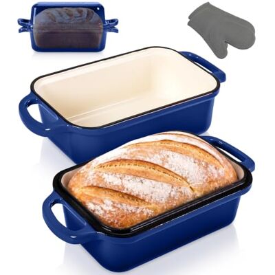 Nutrichef Broodvorm, gietijzer, geëmailleerd, Dutch Oven, 23 x 13 cm, blauw Omkeerbaar 2-in-1 deksel, siliconen handschoenen inbegrepen, ovenbestendig tot 260 °C, ideaal voor bakbrood, lasagne, cake Nutrichef Broodvorm, gietijzer, geëmailleerd, Dutch Oven, 23 x 13 cm, blauw Omkeerbaar 2-in-1 deksel, siliconen handschoenen inbegrepen, ovenbestendig tot 260 °C, ideaal voor bakbrood, lasagne, cake