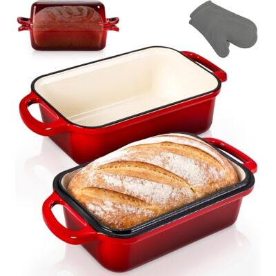 Nutrichef Broodvorm, gietijzer, geëmailleerd, Dutch Oven, 23 x 13 cm, blauw Omkeerbaar 2-in-1 deksel, siliconen handschoenen inbegrepen, ovenbestendig tot 260 °C, ideaal voor bakbrood, lasagne, cake Nutrichef Broodvorm, gietijzer, geëmailleerd, Dutch Oven, 23 x 13 cm, blauw Omkeerbaar 2-in-1 deksel, siliconen handschoenen inbegrepen, ovenbestendig tot 260 °C, ideaal voor bakbrood, lasagne, cake