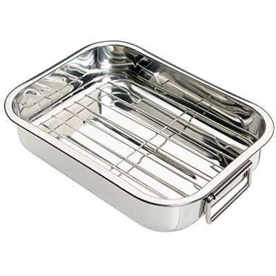 KitchenCraft Kleine braadpan met rooster, roestvrij staal, 27,5 x 20 cm KitchenCraft Kleine braadpan met rooster, roestvrij staal, 27,5 x 20 cm