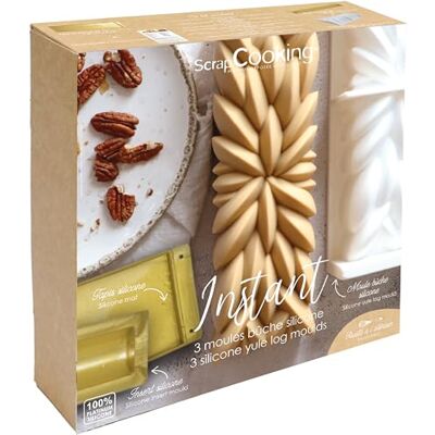 ScrapCooking Set van kerstboomstammen "Instant » 3 siliconen bakvormen 3D, inzetstuk & biscuit tapijt Met recepten Zachte goot gebak Goud 1940 ScrapCooking Set van kerstboomstammen "Instant » 3 siliconen bakvormen 3D, inzetstuk & biscuit tapijt Met recepten Zachte goot gebak Goud 1940
