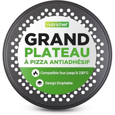 Nutrichef Pizzapan met antiaanbaklaag, 30 cm, koolstofstaal, grijs, robuust en licht, gelijkmatig koken, ideaal voor restaurants en ovens Nutrichef Pizzapan met antiaanbaklaag, 30 cm, koolstofstaal, grijs, robuust en licht, gelijkmatig koken, ideaal voor restaurants en ovens