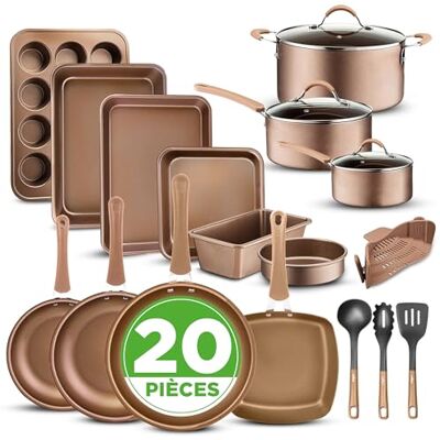 NutriChef Kook- en bakgereiset, keukengerei en pannen met antiaanbaklaag, geschikt voor gasfornuizen, elektrisch, inductie, cool-touch handgrepen, 20 stuks NutriChef Kook- en bakgereiset, keukengerei en pannen met antiaanbaklaag, geschikt voor gasfornuizen, elektrisch, inductie, cool-touch handgrepen, 20 stuks