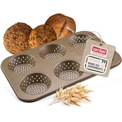 Zenker Set van 6 broodjesplaten, geperforeerde bakvorm voor knapperige broodjes, antiaanbaklaag ter voorkoming van plakken, hittebestendig tot +230 °C, 34 x 22 x 3 cm Zenker Set van 6 broodjesplaten, geperforeerde bakvorm voor knapperige broodjes, antiaanbaklaag ter voorkoming van plakken, hittebestendig tot +230 °C, 34 x 22 x 3 cm