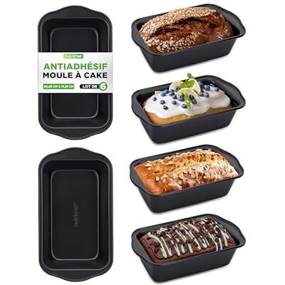 Nutrichef Set van 6 broodvormen, 29 x 15 cm, bakvormen met antiaanbaklaag van koolstofstaal voor levensmiddelen, PFOA/PFOS/PTFE vrij, ovenbestendig tot 230 °C, zwart Nutrichef Set van 6 broodvormen, 29 x 15 cm, bakvormen met antiaanbaklaag van koolstofstaal voor levensmiddelen, PFOA/PFOS/PTFE vrij, ovenbestendig tot 230 °C, zwart